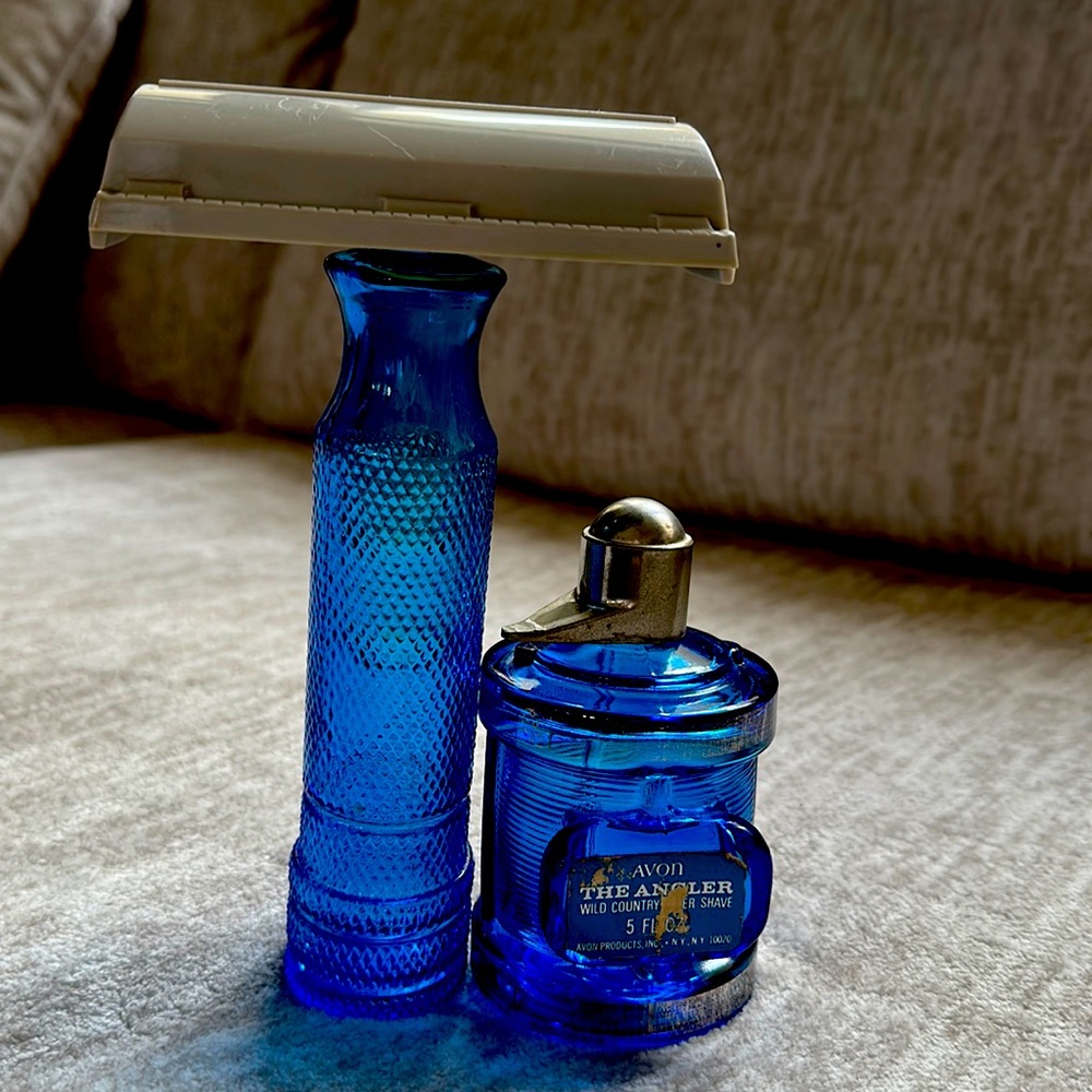 Avon cologne Shaver and The Angler, both bottles  are empty, sold as a set.